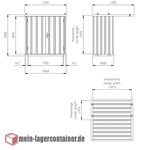1x2m Bauleitplanhaus Mini-Bro fr Baustelle mit Dachberstand 1x2m 2-flgl. Tr 1950x1890mm
